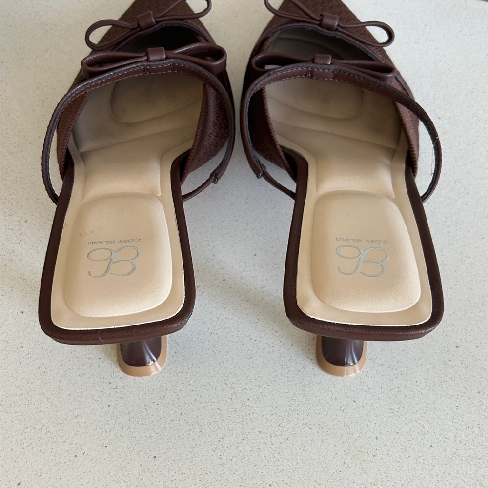 Cozy Island Women’s Brown Pointed Toe Heeled Mules - Picture 5 of 7
